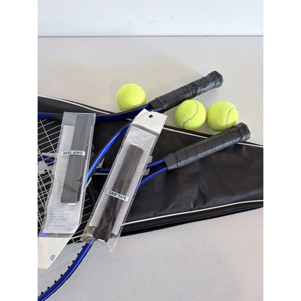HIRALY Blue Tennis Racquet Set 2 Racquets w/ Carry Case, 3 Balls & Grip Tape